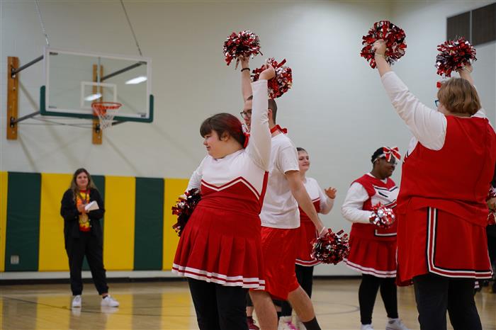 Sunrise Cheerleaders during the Pathfinder Panthers Basketball game against the Mon Valley Mustangs on Feb. 22, 2024.